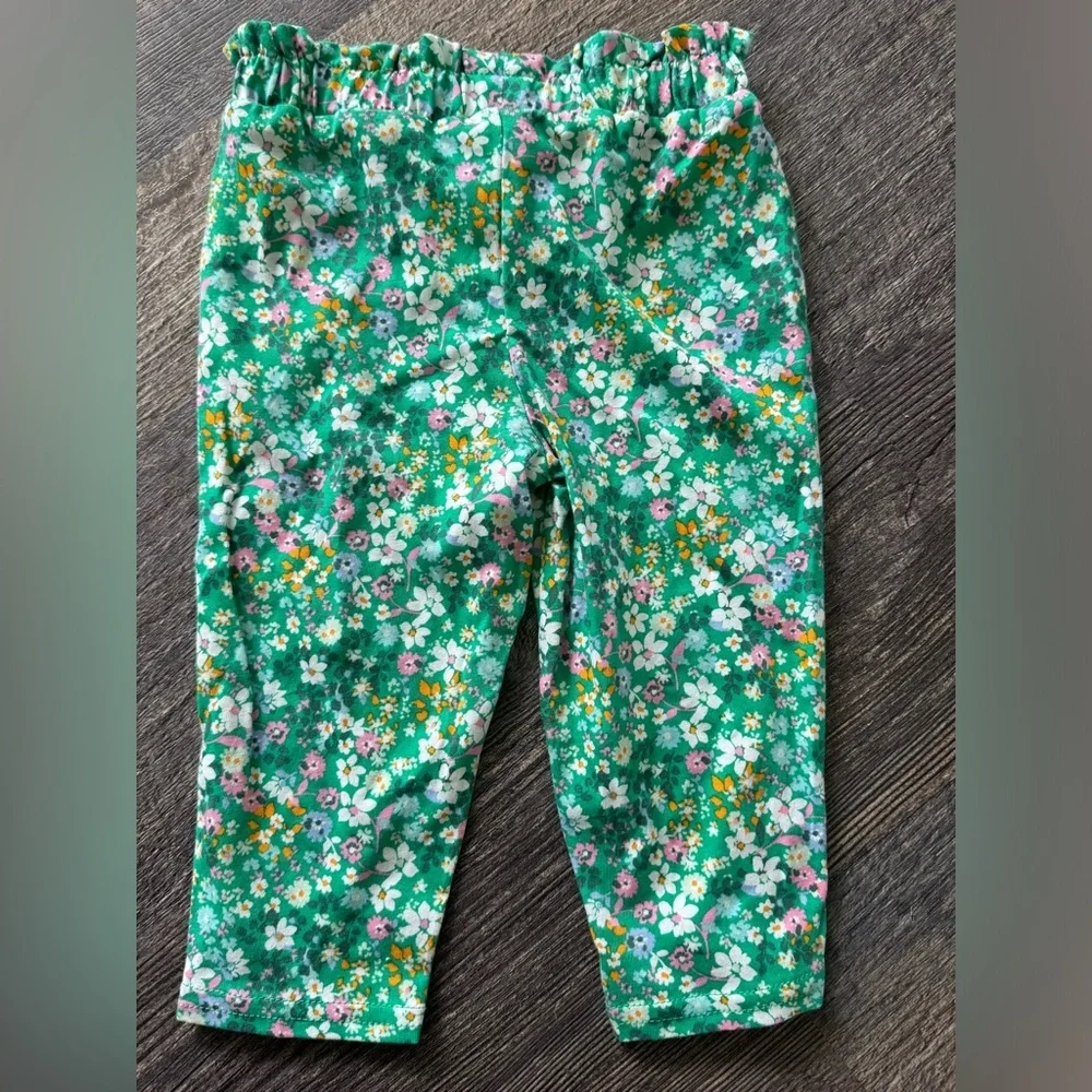 Carter's Baby Infant Girls'  Green Floral Bow Pants 9 Months 100% Cotton‎